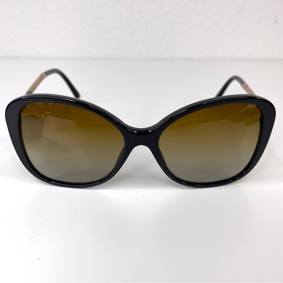 BURBERRY Signature Plaid Round Sunglasses NEW Black 57mm Rare - Picture 10 of 13